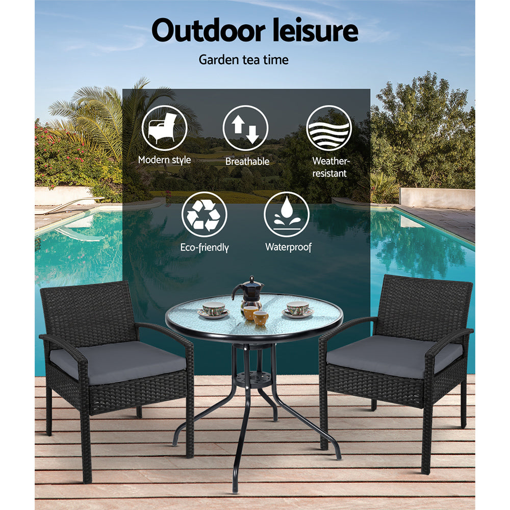 Marlook 3PC Bistro Set Outdoor Furniture Rattan Table Chairs Cushion Patio Garden Felix