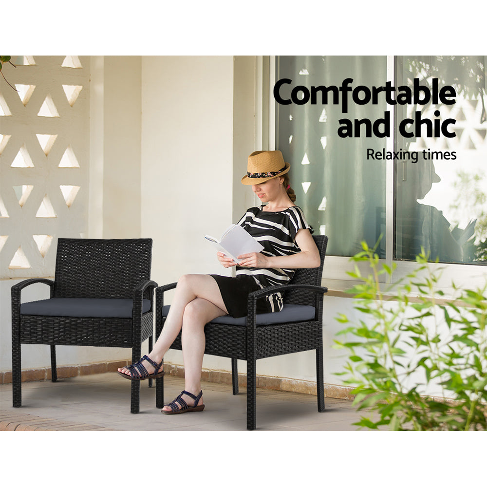Marlook 3PC Bistro Set Outdoor Furniture Rattan Table Chairs Cushion Patio Garden Felix