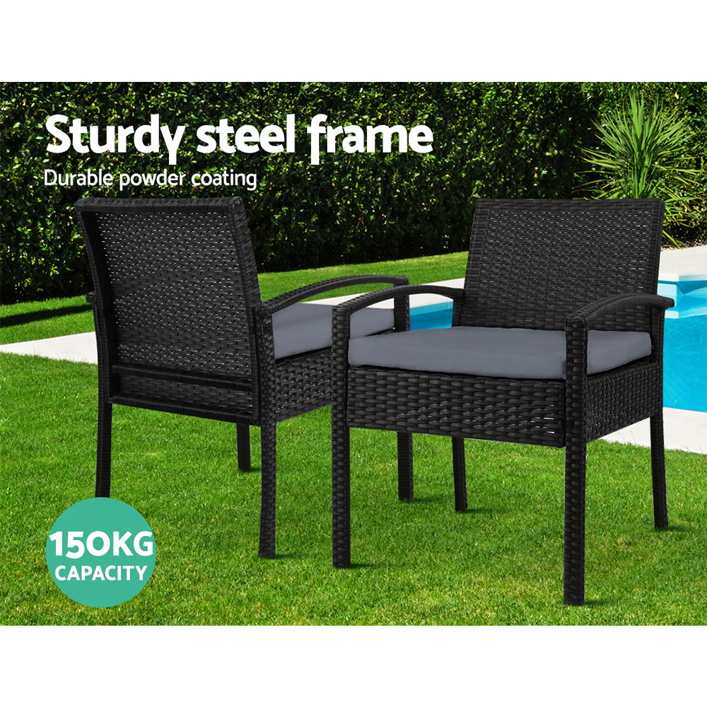 Marlook 3PC Bistro Set Outdoor Furniture Rattan Table Chairs Cushion Patio Garden Felix