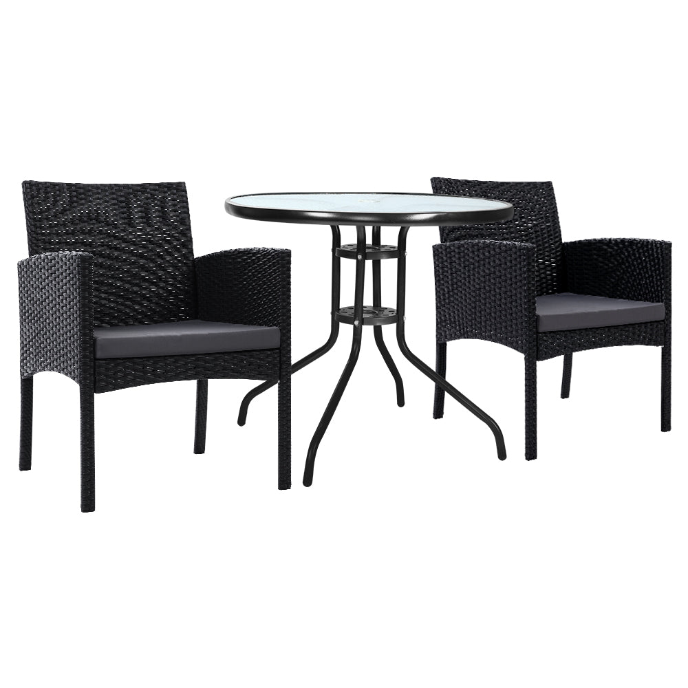 Marlook 3PC Bistro Set Outdoor Furniture Rattan Table Chairs Cushion Patio Garden Ezra