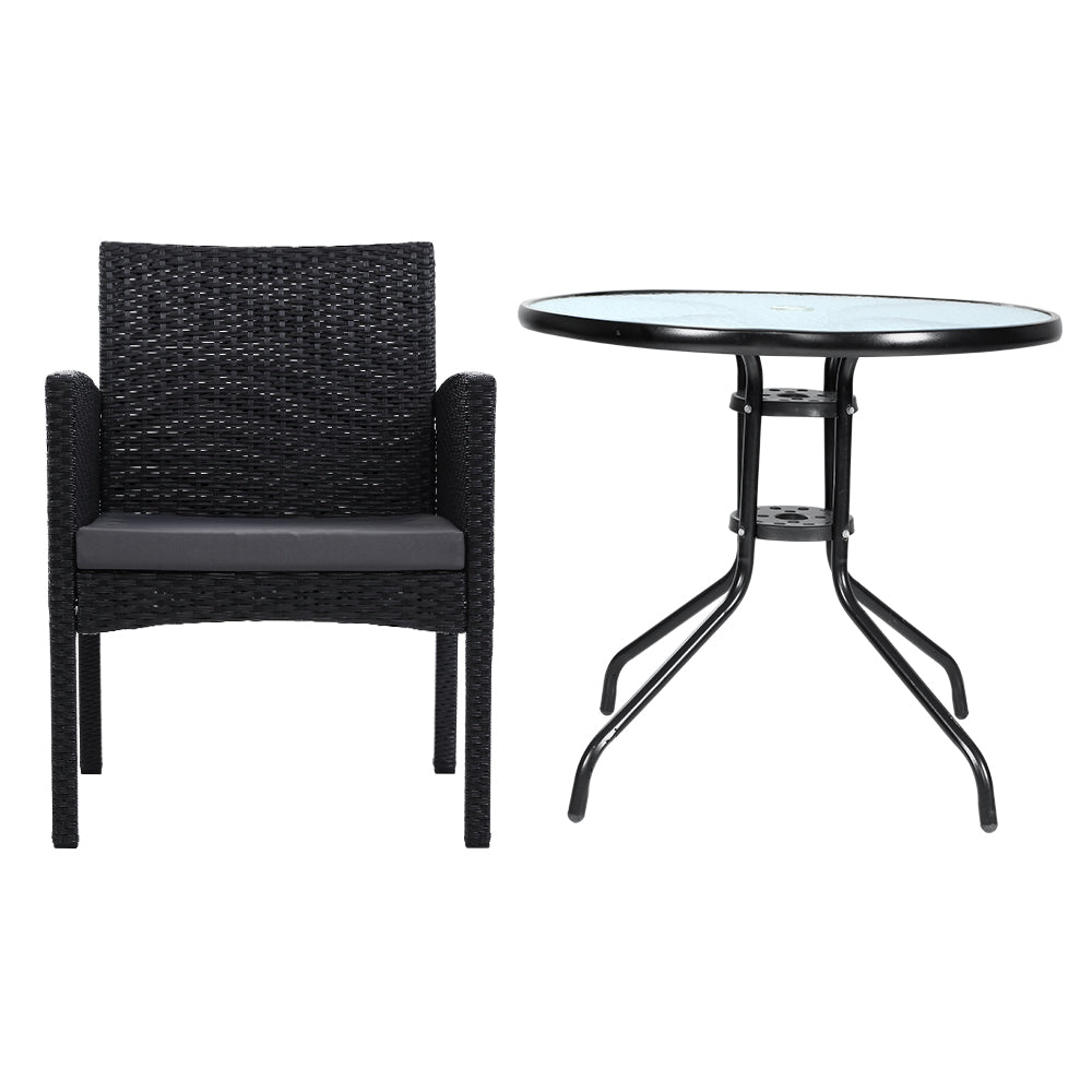 Marlook 3PC Bistro Set Outdoor Furniture Rattan Table Chairs Cushion Patio Garden Ezra
