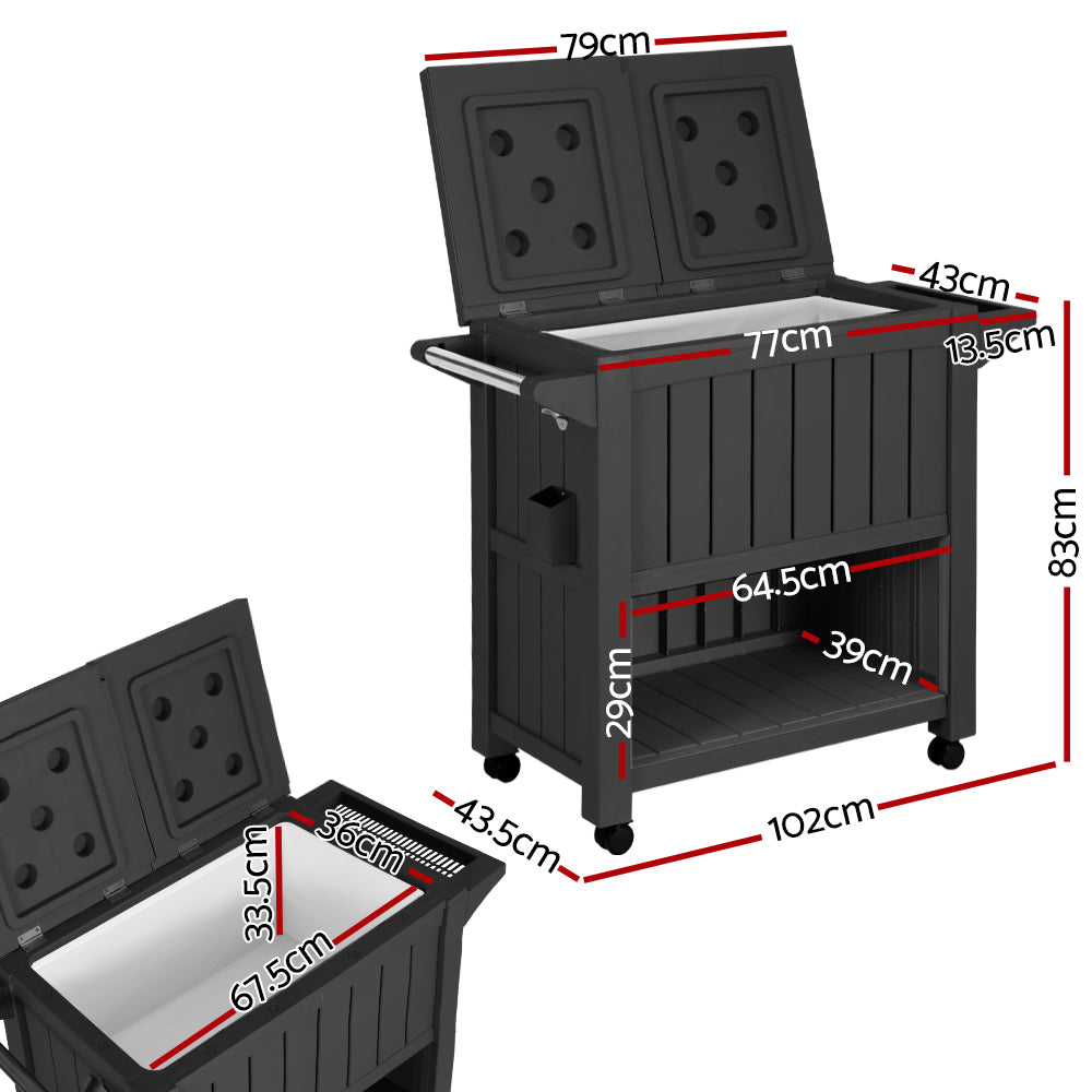 Marlook Outdoor Storage Cabinet Box 80L Ice Bucket Cooler Rolling Serving Cart Kitchen Trolley