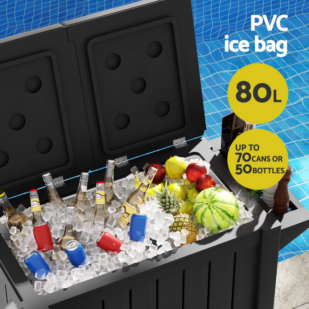 Marlook Outdoor Storage Cabinet Box 80L Ice Bucket Cooler Rolling Serving Cart Kitchen Trolley