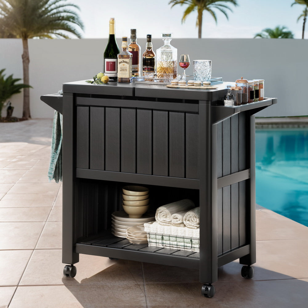 Marlook Outdoor Storage Cabinet Box 80L Ice Bucket Cooler Rolling Serving Cart Kitchen Trolley
