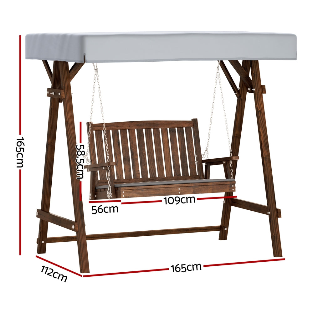Marlook Outdoor Wooden Swing Chair Garden Bench Canopy Cushion 2 Seater Charcoal