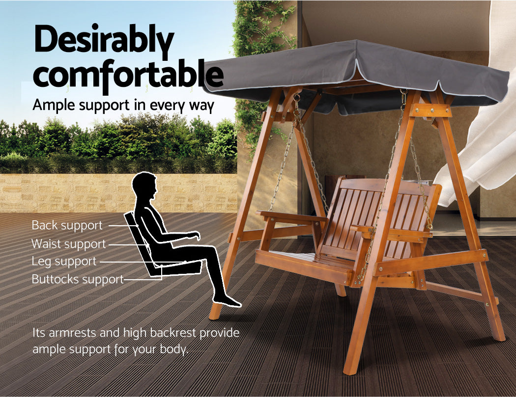Marlook Swing Chair Wooden Garden Bench Canopy 2 Seater Outdoor Furniture
