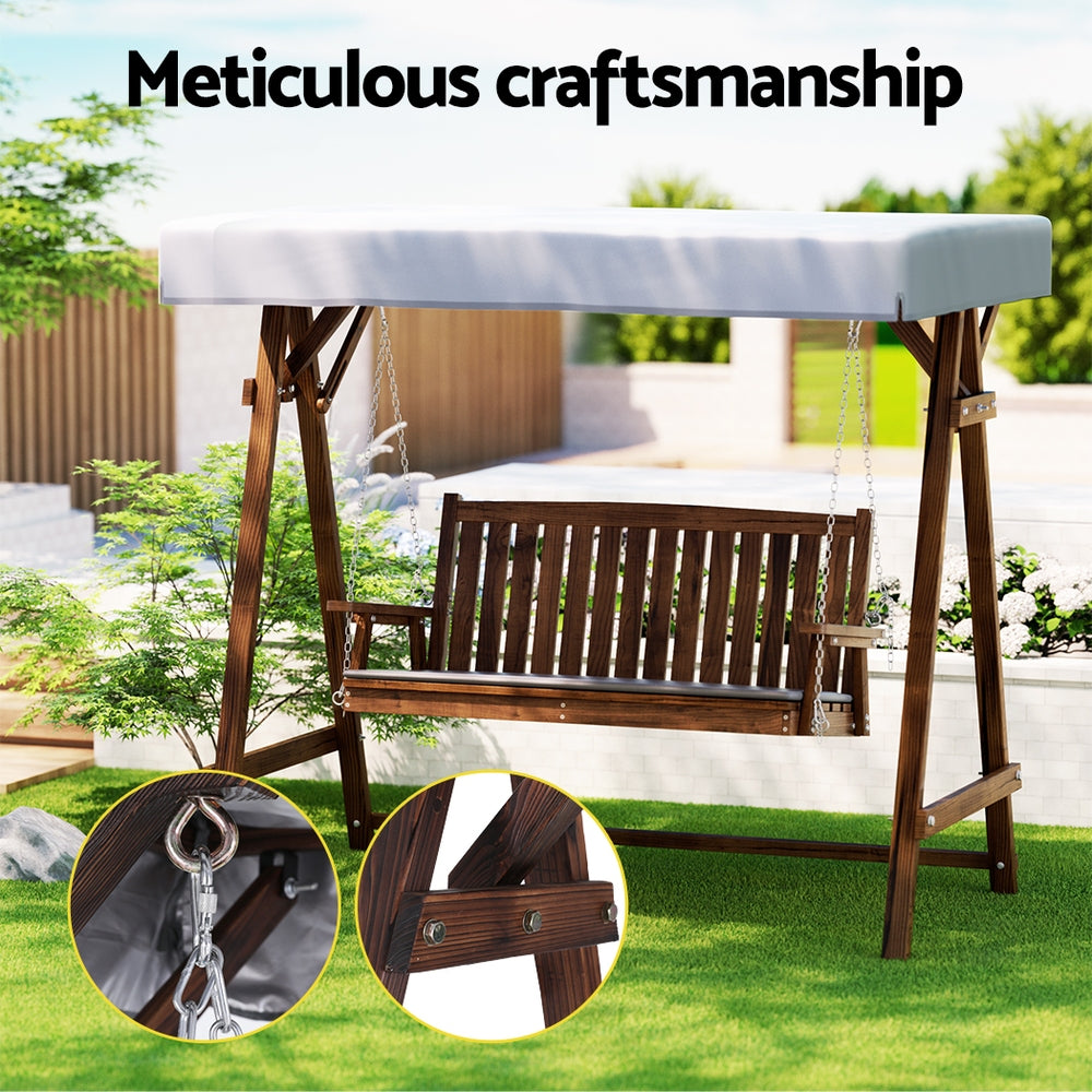 Marlook Wooden Swing Chair Garden Bench Canopy 3 Seater Outdoor Furniture