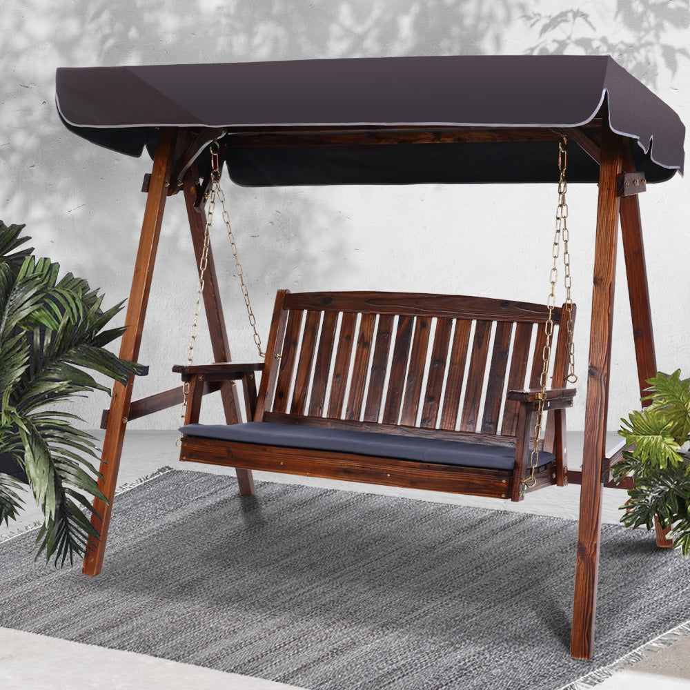 Marlook Wooden Swing Chair Garden Bench Canopy 3 Seater Outdoor Furniture