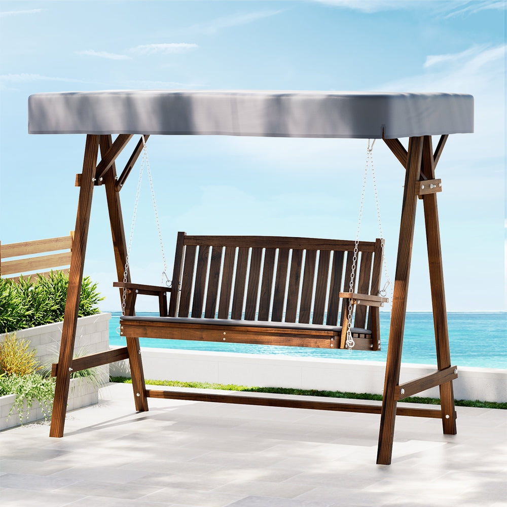 Marlook Wooden Swing Chair Garden Bench Canopy 3 Seater Outdoor Furniture