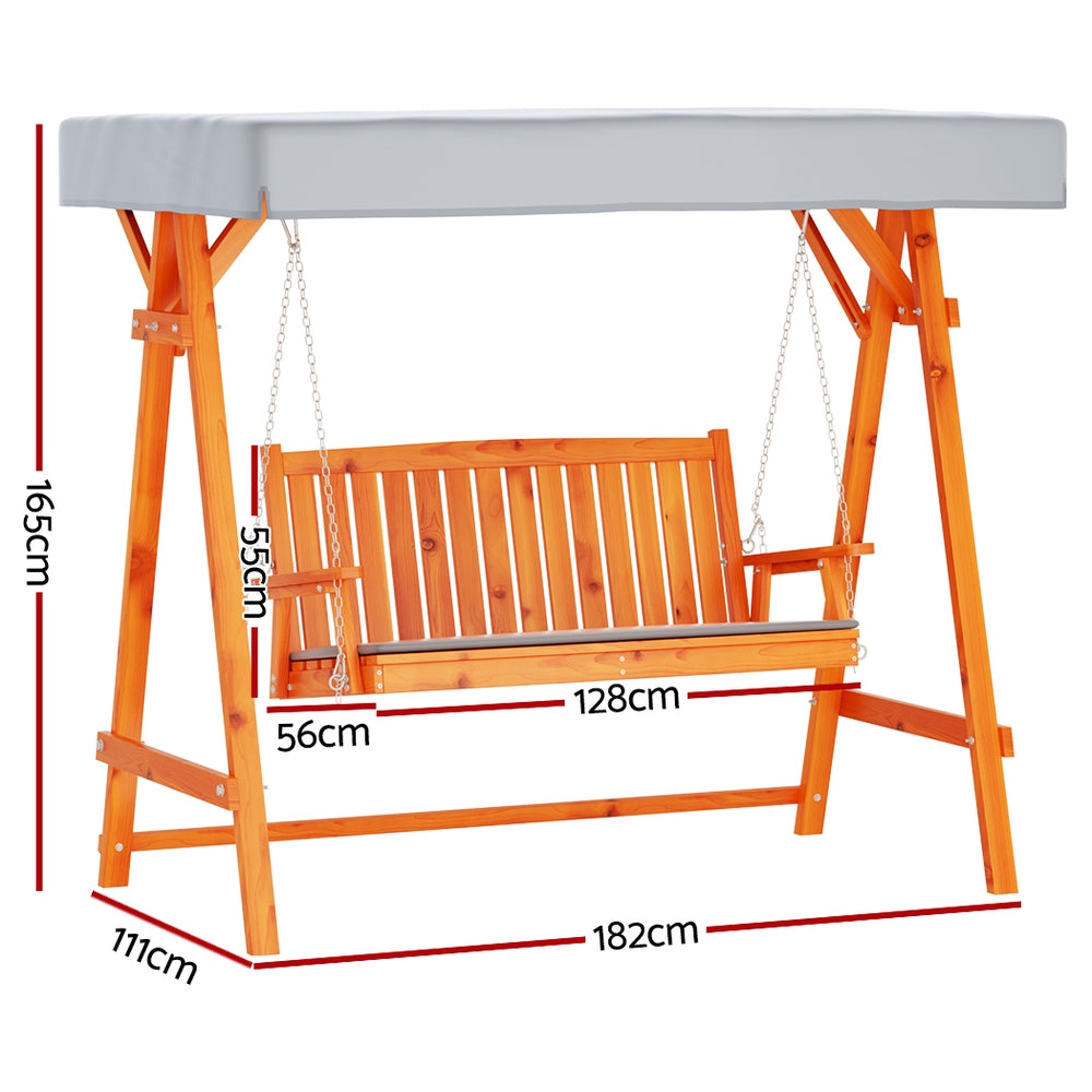 Marlook Wooden Swing Chair Garden Bench Canopy 3 Seater Outdoor Furniture