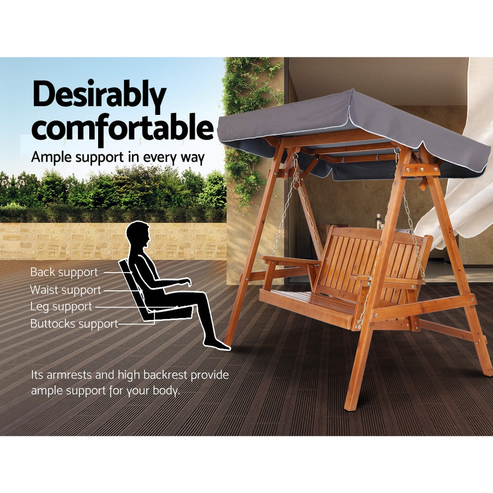 Marlook Wooden Swing Chair Garden Bench Canopy 3 Seater Outdoor Furniture