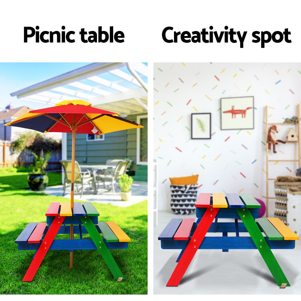 Marlook Kids Wooden Picnic Table Set with Umbrella