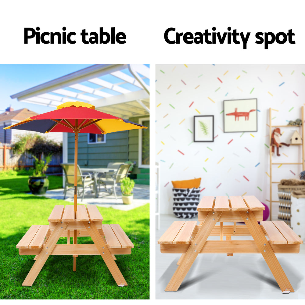 Marlook Kids Wooden Picnic Table Set with Umbrella