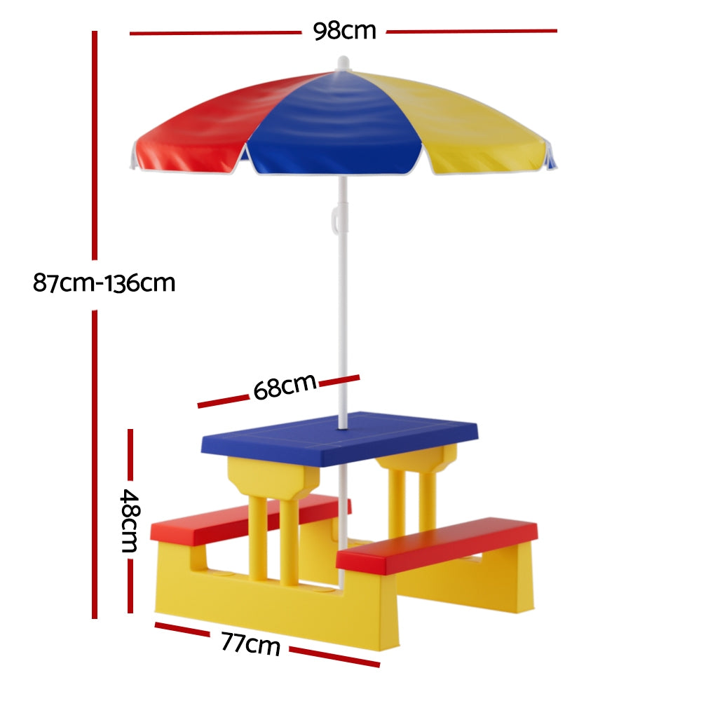 Marlook Kids Outdoor Table and Chairs Set Picnic Bench Umbrella Children Indoor
