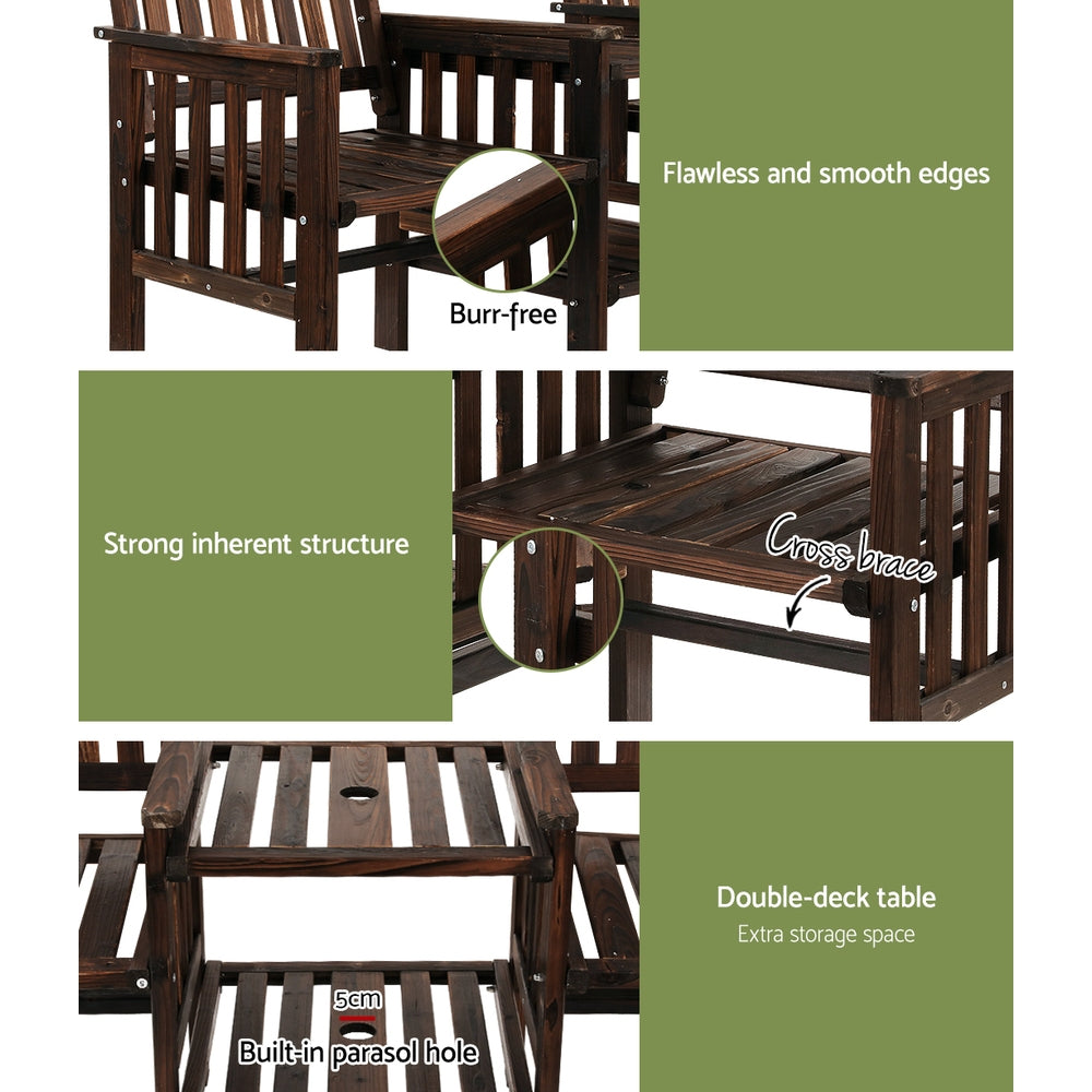 Marlook Outdoor Garden Bench Loveseat Wooden Table Chairs Patio Furniture Charcoal