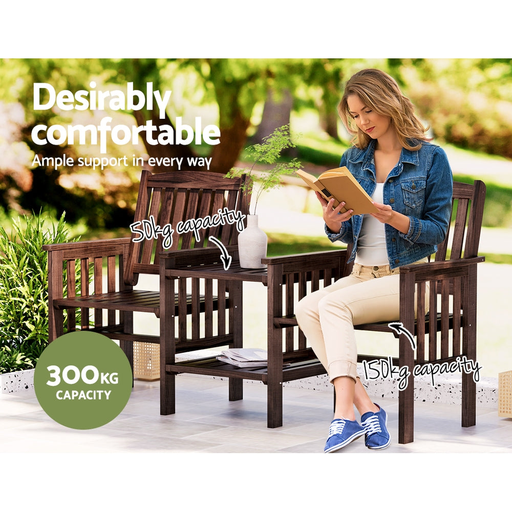 Marlook Outdoor Garden Bench Loveseat Wooden Table Chairs Patio Furniture Charcoal