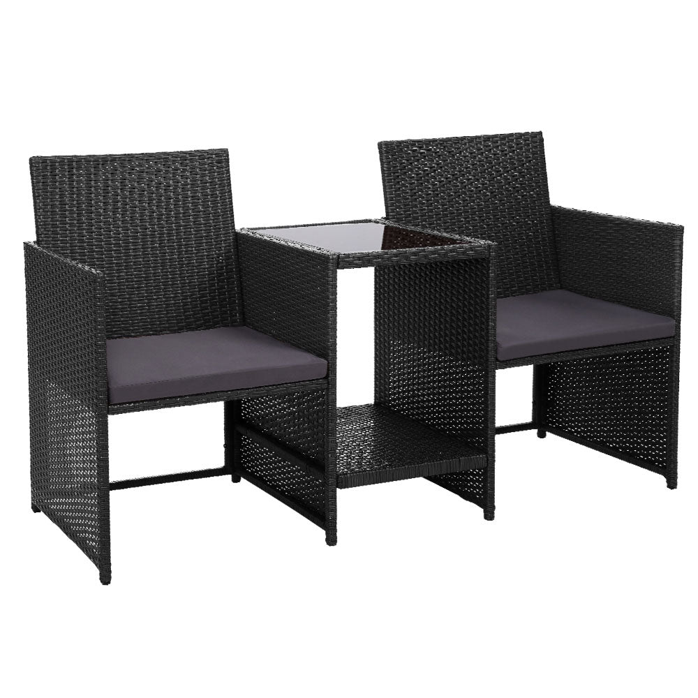 Marlook Outdoor Setting Wicker Loveseat Birstro Set Patio Garden Furniture Black
