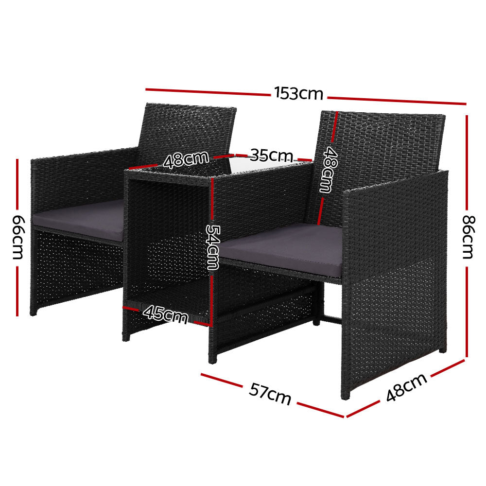 Marlook Outdoor Setting Wicker Loveseat Birstro Set Patio Garden Furniture Black