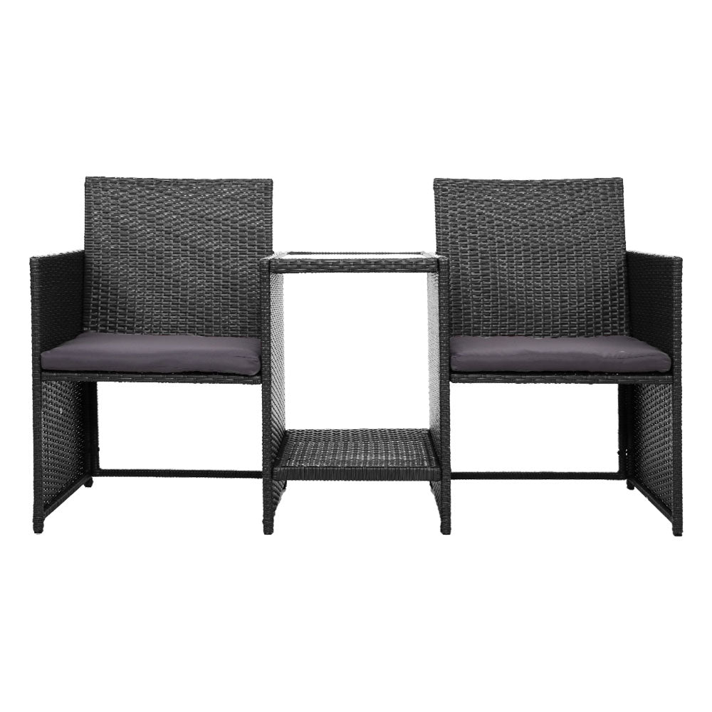 Marlook Outdoor Setting Wicker Loveseat Birstro Set Patio Garden Furniture Black