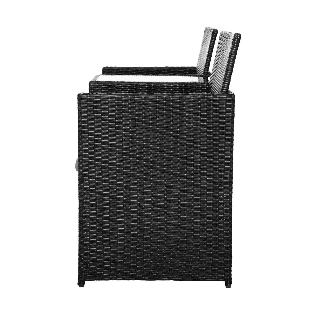 Marlook Outdoor Setting Wicker Loveseat Birstro Set Patio Garden Furniture Black