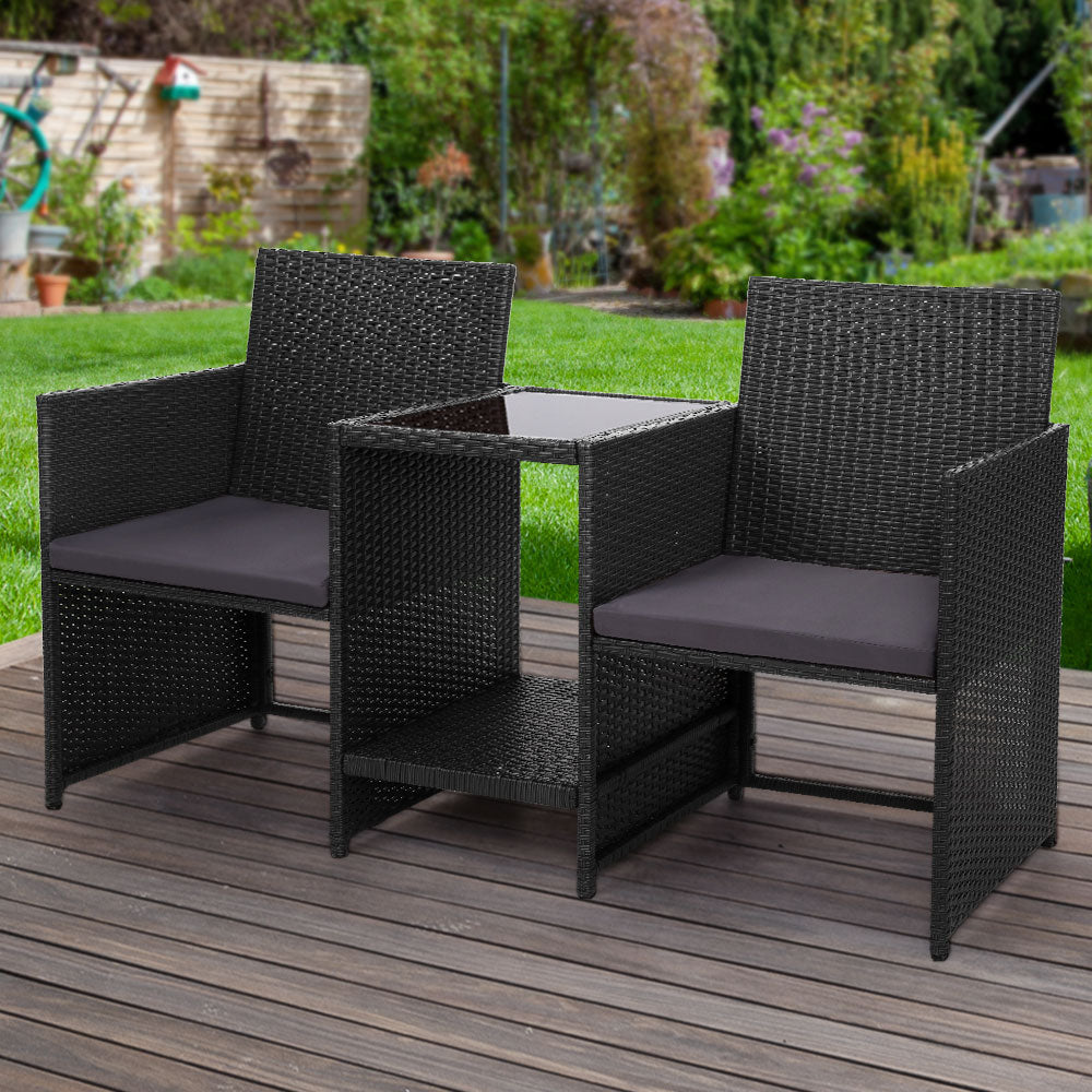 Marlook Outdoor Setting Wicker Loveseat Birstro Set Patio Garden Furniture Black