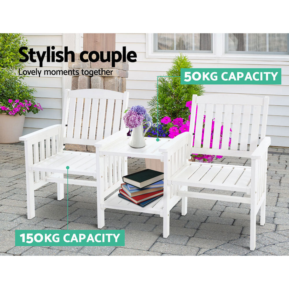 Marlook Outdoor Garden Bench Loveseat Wooden Table Chairs Patio Furniture White