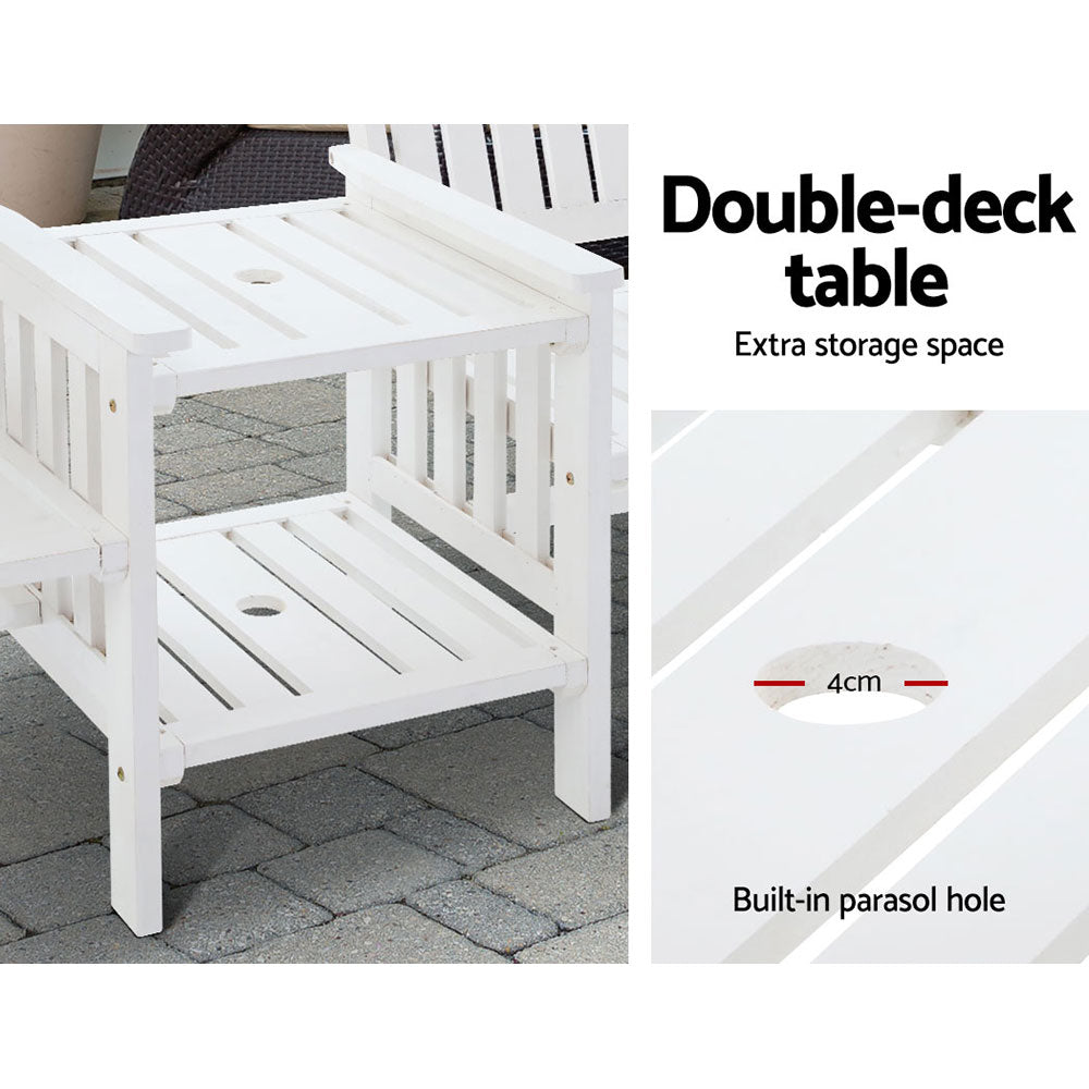 Marlook Outdoor Garden Bench Loveseat Wooden Table Chairs Patio Furniture White