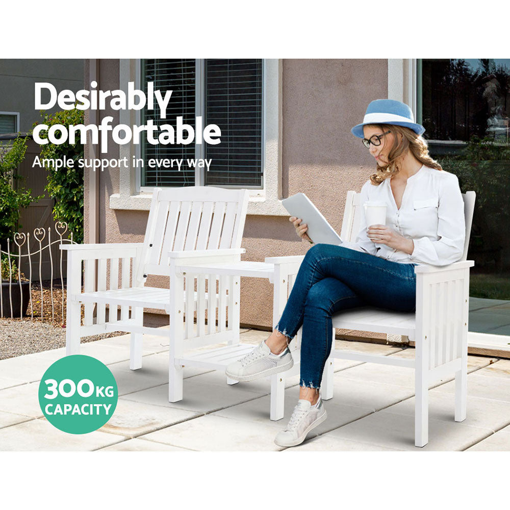 Marlook Outdoor Garden Bench Loveseat Wooden Table Chairs Patio Furniture White