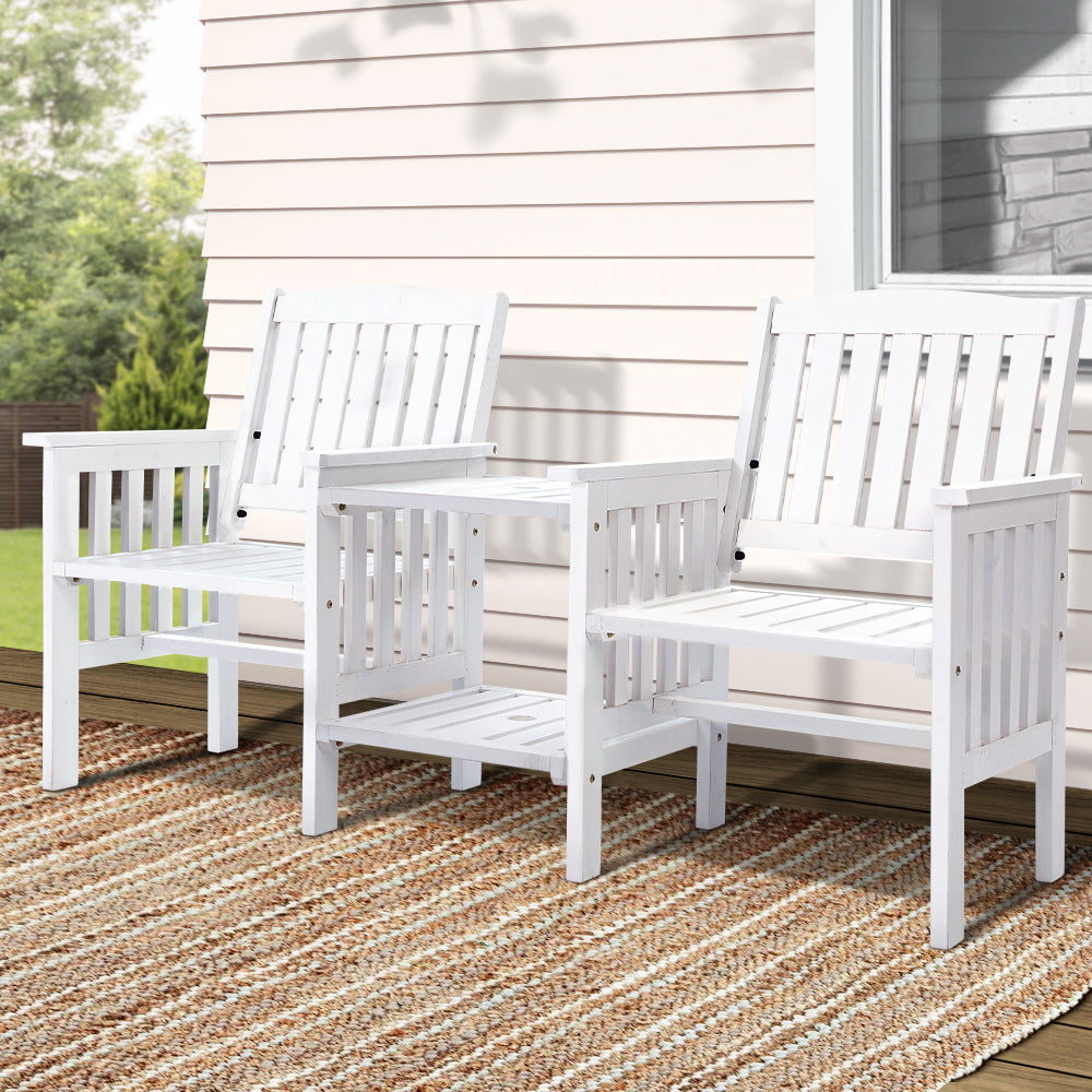 Marlook Outdoor Garden Bench Loveseat Wooden Table Chairs Patio Furniture White