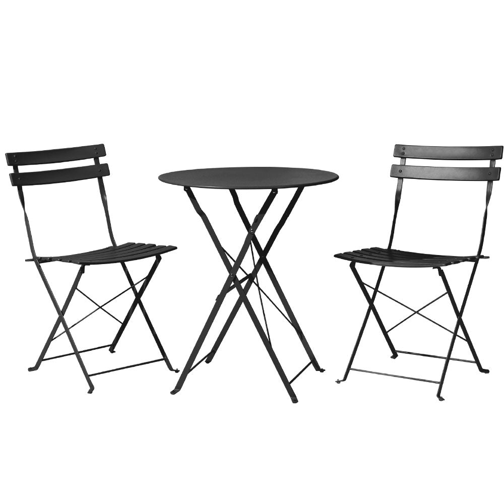 Marlook 3PC Outdoor Bistro Set Steel Table and Chairs Patio Furniture Black