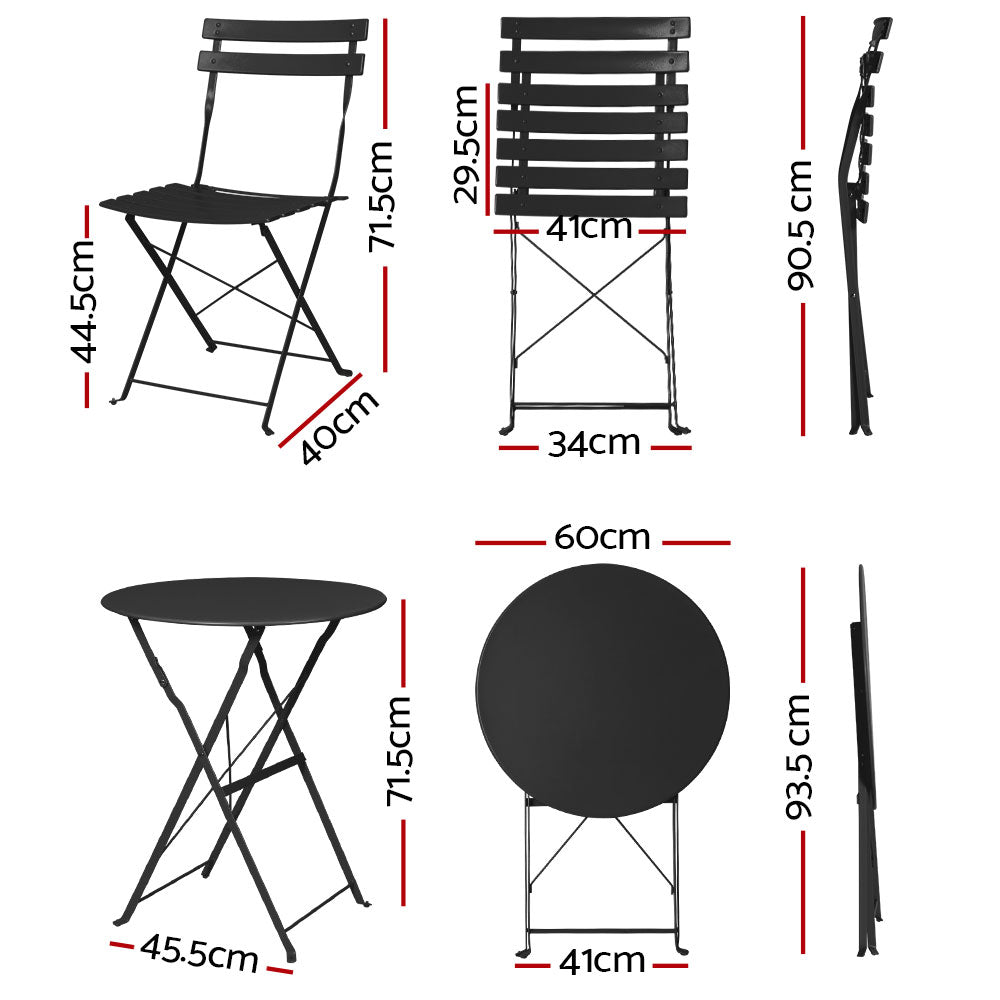 Marlook 3PC Outdoor Bistro Set Steel Table and Chairs Patio Furniture Black