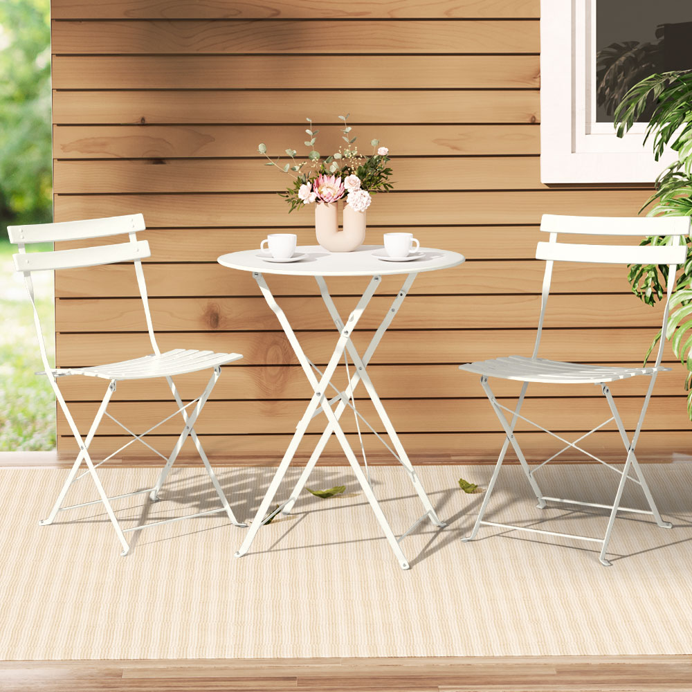 Marlook 3PC Outdoor Bistro Set Steel Table and Chairs Patio Furniture White