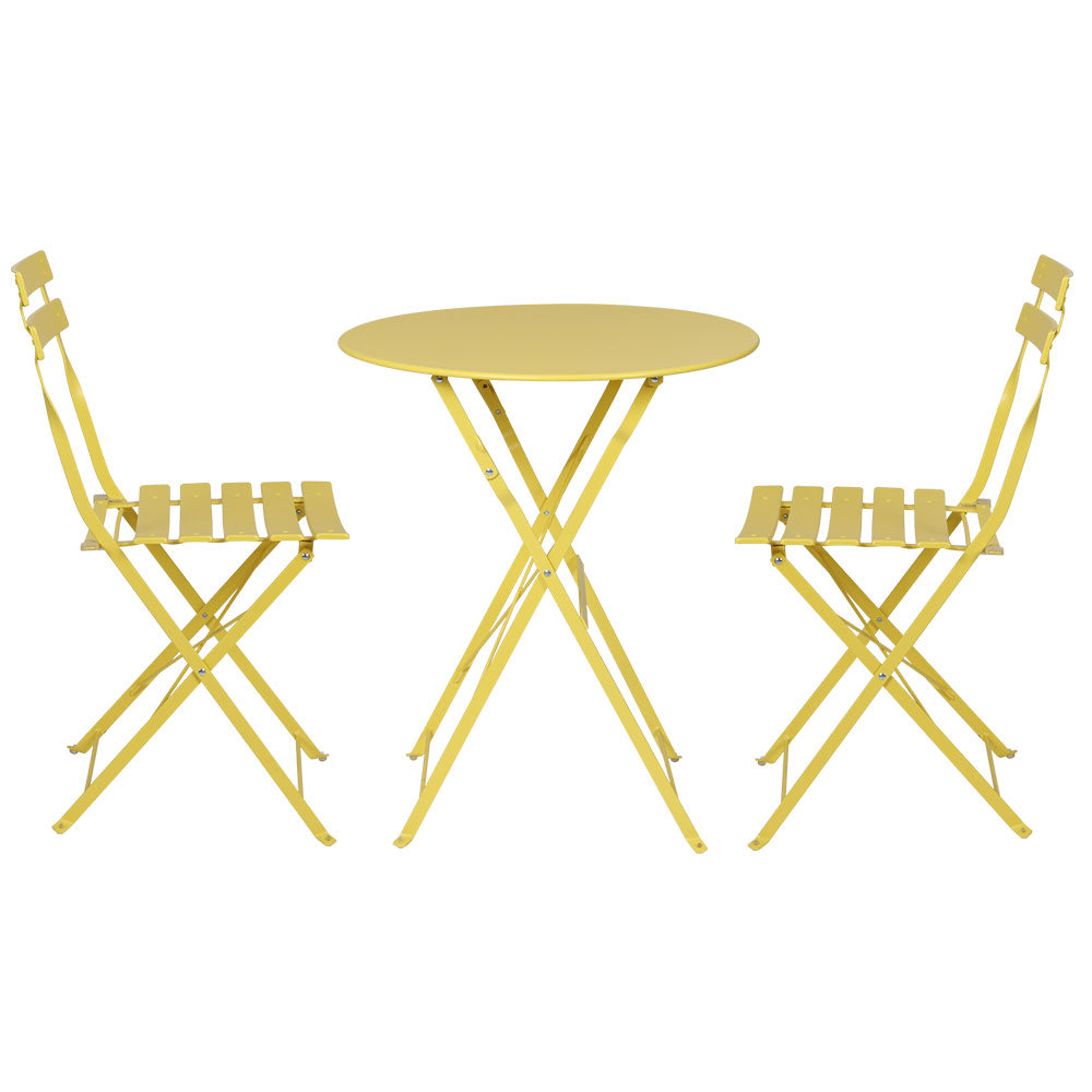 Marlook 3PC Outdoor Bistro Set Steel Table and Chairs Patio Furniture Yellow