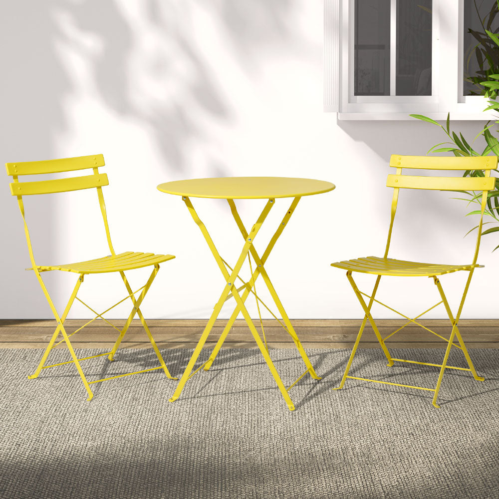 Marlook 3PC Outdoor Bistro Set Steel Table and Chairs Patio Furniture Yellow