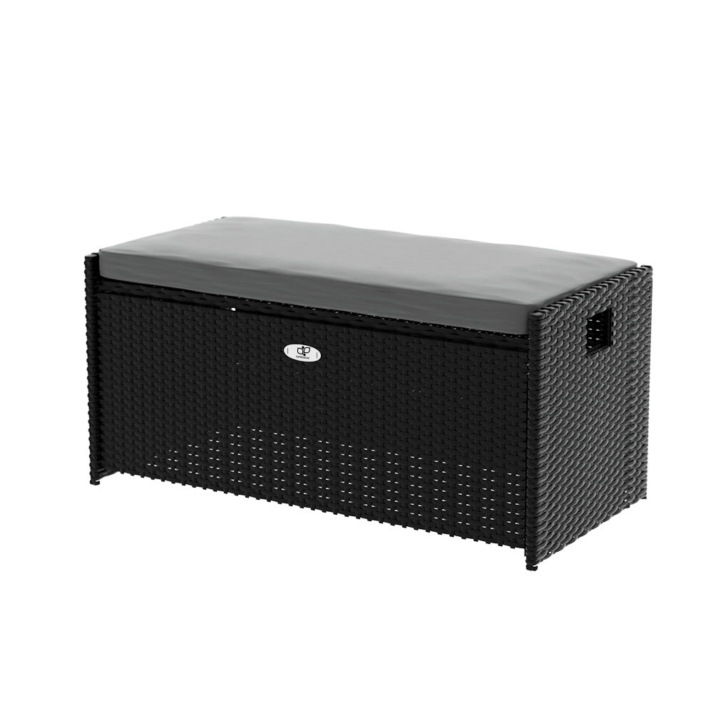 Marlook Outdoor Storage Bench Box Wicker Garden Sheds Tools Cushion Patio Furniture Black