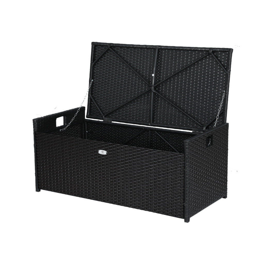 Marlook Outdoor Storage Bench Box Wicker Garden Sheds Tools Cushion Patio Furniture Black