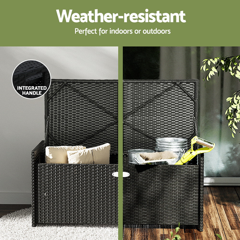 Marlook Outdoor Storage Bench Box Wicker Garden Sheds Tools Cushion Patio Furniture Black