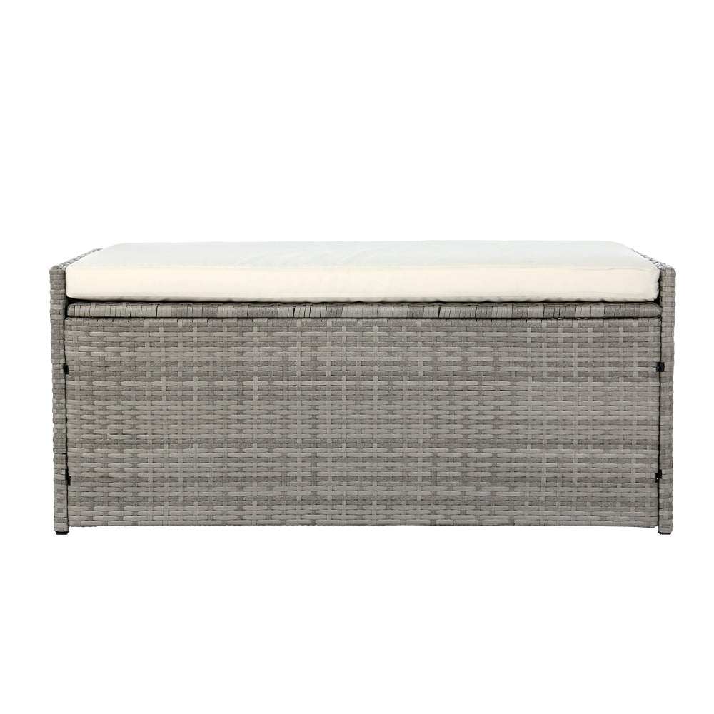 Marlook Outdoor Storage Bench Box Wicker Garden Sheds Tools Cushion Patio Furniture Grey