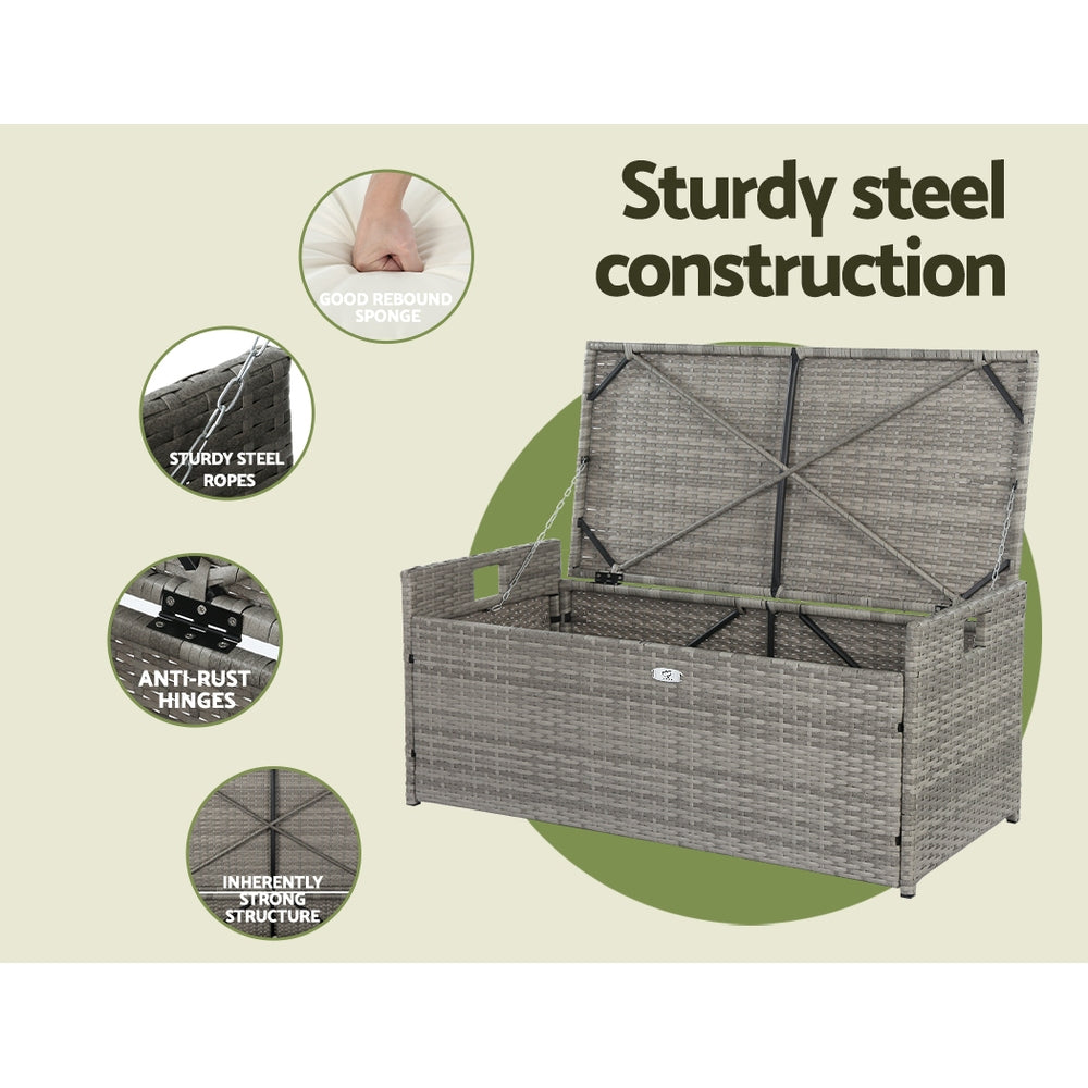 Marlook Outdoor Storage Bench Box Wicker Garden Sheds Tools Cushion Patio Furniture Grey