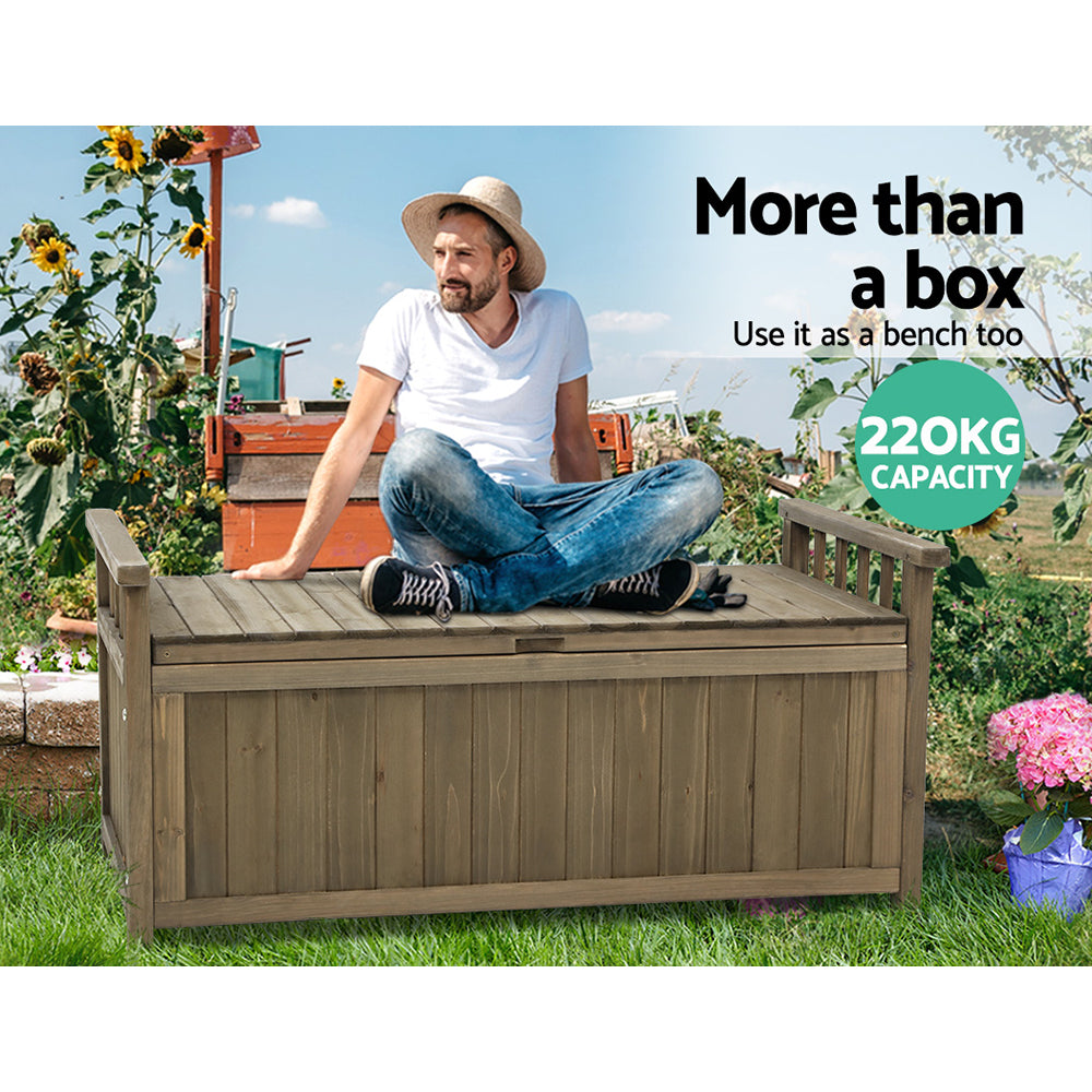 Marlook Outdoor Storage Bench Box Wooden Garden Toy Tool Sheds Patio Furniture Brown