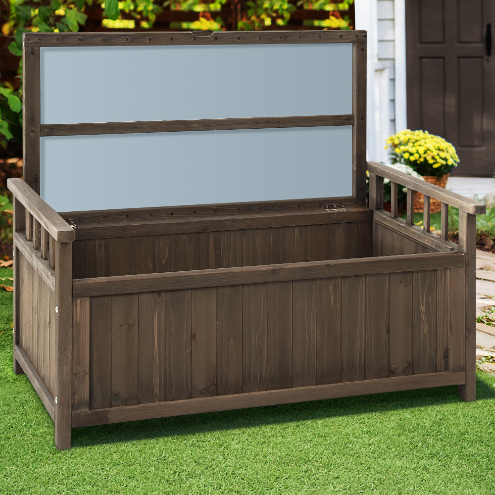 Marlook Outdoor Storage Bench Box Wooden Garden Toy Tool Sheds Patio Furniture Brown
