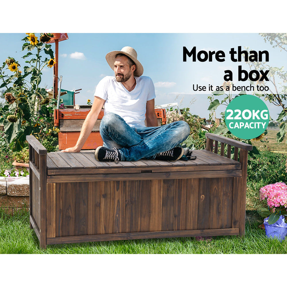 Marlook Outdoor Storage Bench Box Wooden Garden Toy Tool Shed Patio Furniture Charcoal