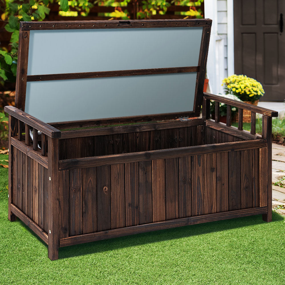 Marlook Outdoor Storage Bench Box Wooden Garden Toy Tool Shed Patio Furniture Charcoal