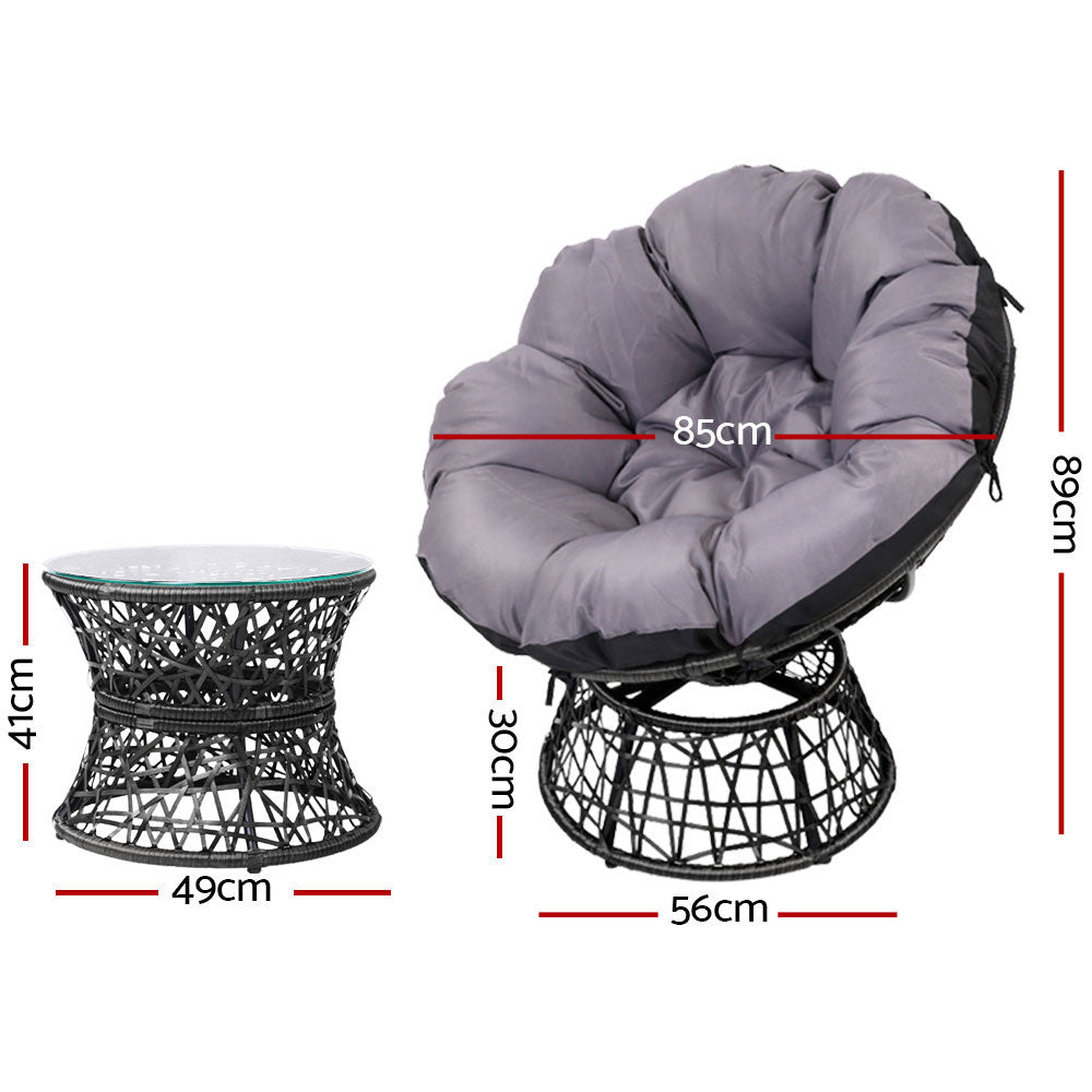 Marlook Outdoor Lounge Setting Furniture Wicker Papasan Chairs Table Patio Black