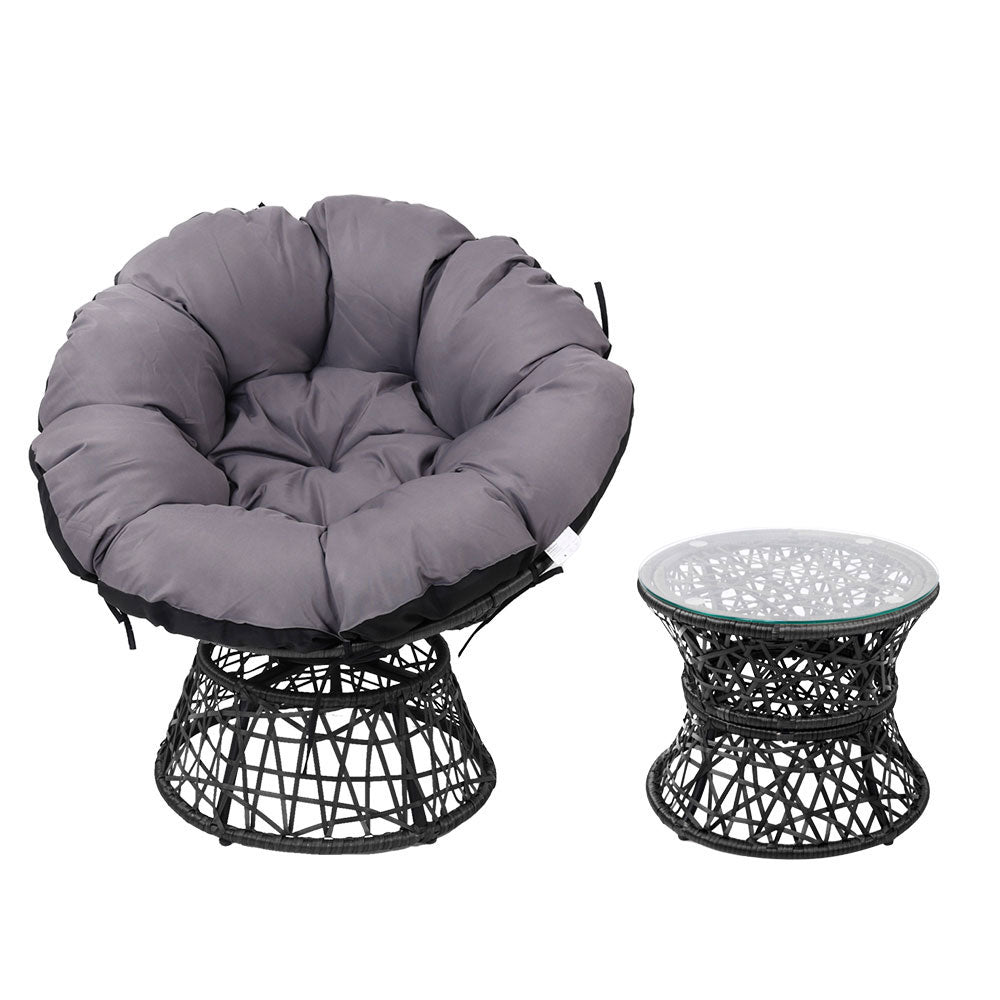 Marlook Outdoor Lounge Setting Furniture Wicker Papasan Chairs Table Patio Black