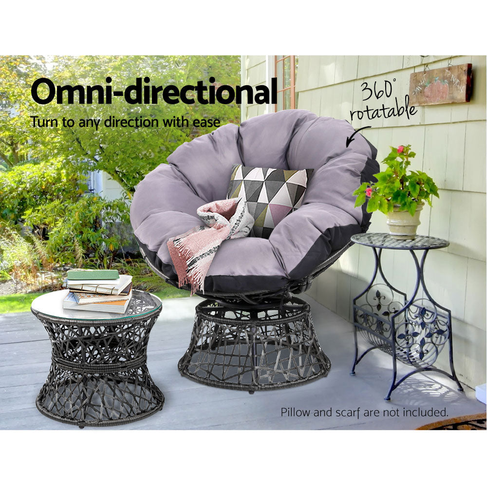 Marlook Outdoor Lounge Setting Furniture Wicker Papasan Chairs Table Patio Black