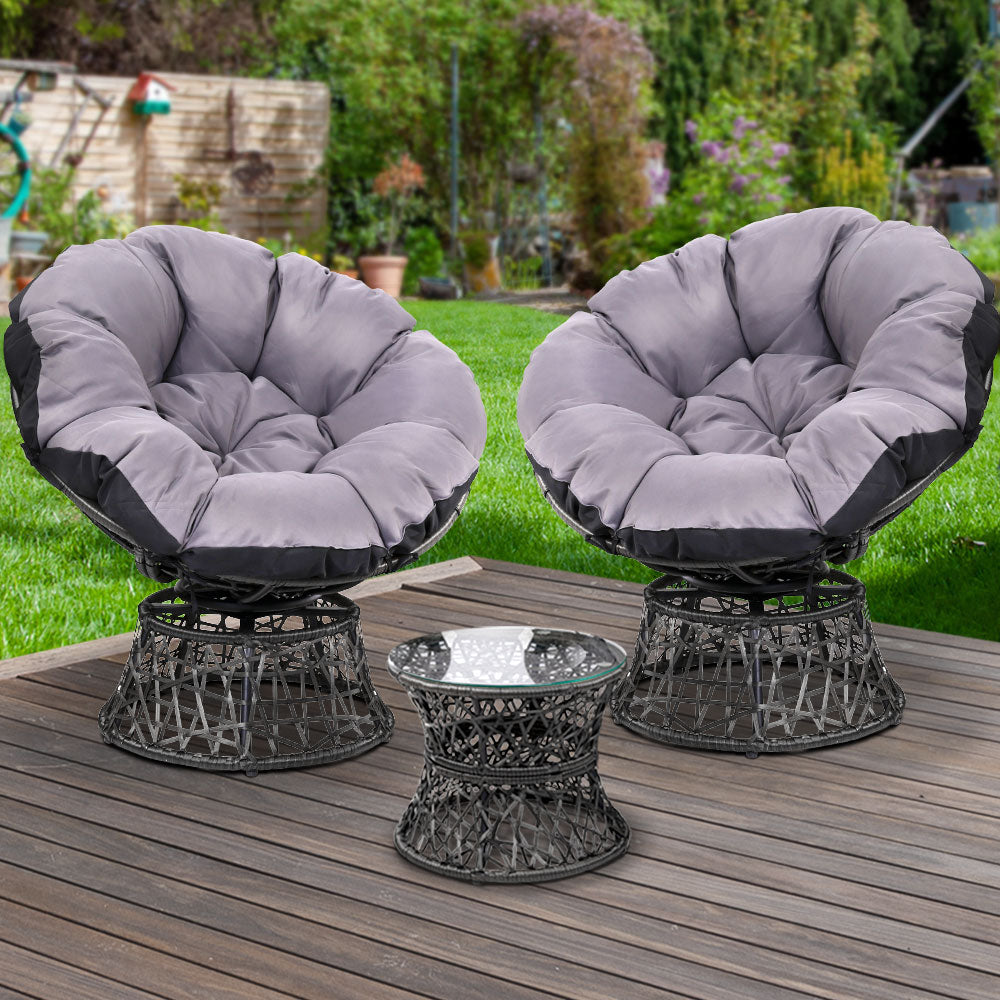 Marlook Outdoor Lounge Setting Furniture Wicker Papasan Chairs Table Patio Black