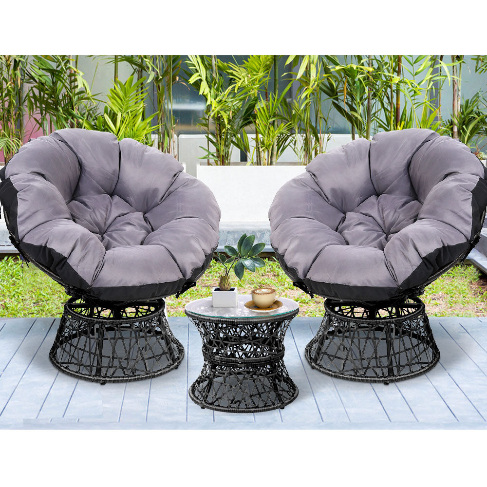 Marlook Outdoor Lounge Setting Furniture Wicker Papasan Chairs Table Patio Black
