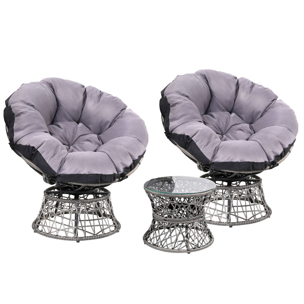 Marlook Outdoor Lounge Setting Furniture Wicker Papasan Chairs Table Patio Grey