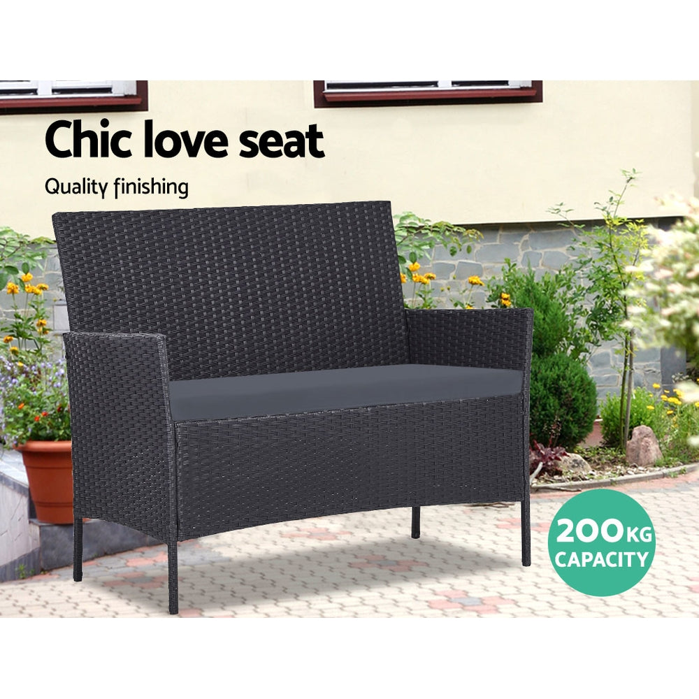 Marlook 4 Seater Outdoor Sofa Set Wicker Setting Table Chair Furniture Black